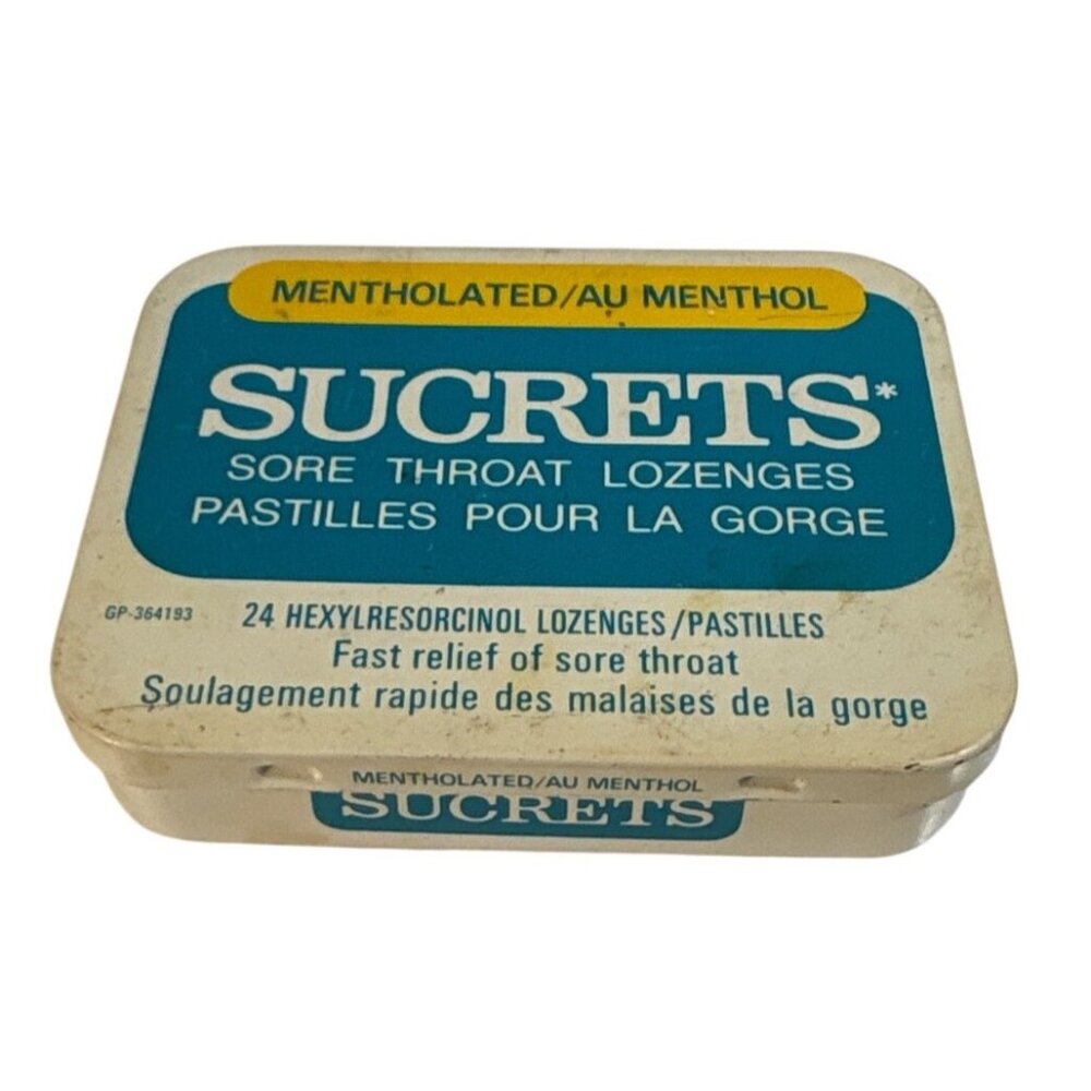 Vintage Sucrets Mentholated Tin Box Empty Metal Storage Container